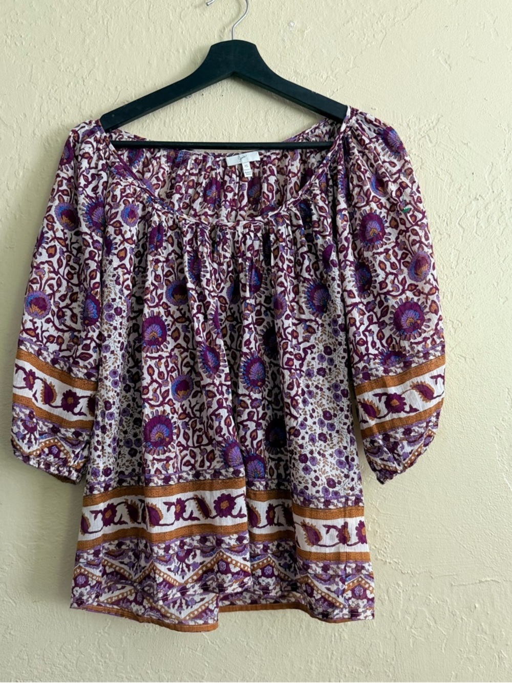 Joie Purple and Cream Floral Peasant Blouse